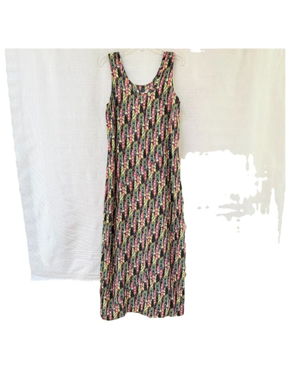 Women's FLAX by Jeanne Engelhart Geometric Rayon Maxi Dress Womens Medium Pocket
